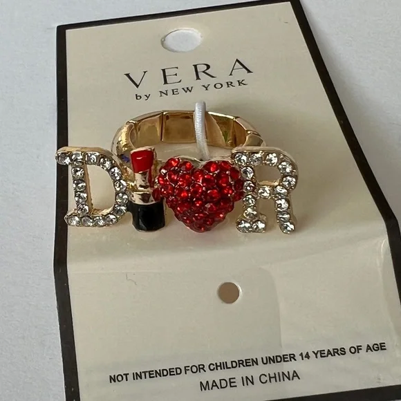 Jewelry New Dior Red Heart Lipstick Stretch Fashion Gold Tone